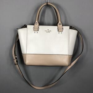 Kate Spade Wellesley Camryn Tote Crossbody Leather Bag Two Tone Tan White